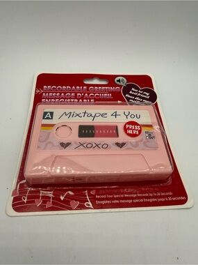 Recordable Greeting Message Cassette Tape Pink Retro Valentine’s Day Mixtape